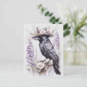 Krähe Rabe Crow mit Hut und Blumen Watercolor Postkarte (Stehend Vorderseite)