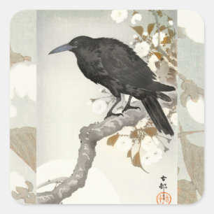 Krähe Rabe Koson Japanischer Vogel Crow Quadratischer Aufkleber