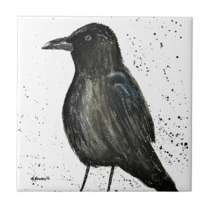 Krähe Rabe Schwarz rustikale vintage Küche Vogel C Fliese
