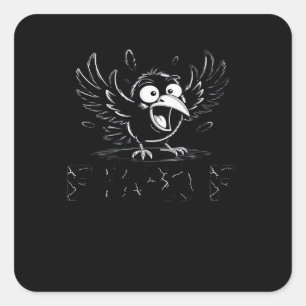 Krähe, Retro F-Caw-F Vogel Krähe Lustige Krähe Vog Quadratischer Aufkleber