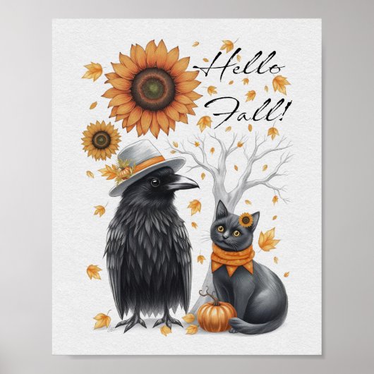 Krähe und Katze Herbst Thanksgiving Crow Poster (Vorne)