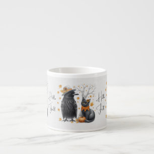 Krähe und Katze im Herbst „Hello Fall“ Crow Espressotasse