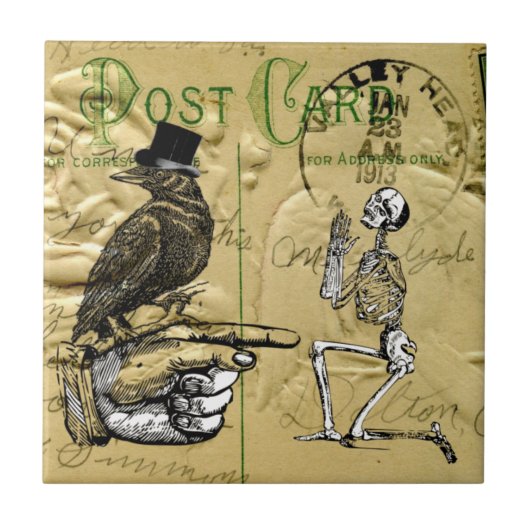 Krähe und Skelett Fliese (Vorderseite)