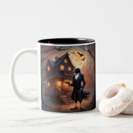 Krähe verteilt Halloween-Süßigkeiten Zweifarbige Tasse