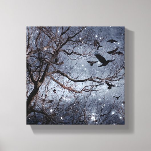 Krähen auf einem Sternfeld Leinwanddruck (Vorderseite)