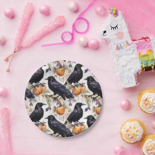 Krähen auf Pumpkin Halloween Pappteller (Party)