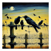 Krähen auf Stachelzaun 3 Poster (Vorderseite)