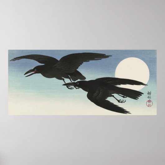 Krähen auf Vollmond von Ohara Koson Poster (Vorne)
