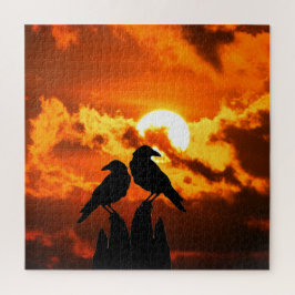 Krähen bei Sonnenuntergang Puzzle