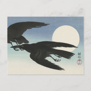 Krähen bei Vollmondmalerei von Ohara Koson Postkarte