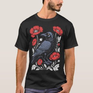 Krähen-Blumen-Blume-Tier-Gotisch-Vögel-Tier T-Shirt