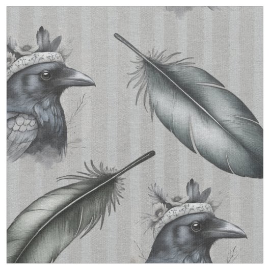 Krähen Crows Rabe Muster mit Federn Stoff (Nahaufnahme)