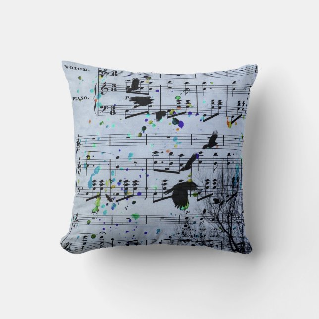 Krähen finden Musik Kissen (Vorderseite)