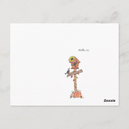 Krähen im Herbst Geburtshaus Sonnenblumen und Pump Postkarte (Rückseite)