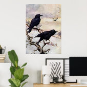 Krähen im Winter Vintage Illustration Poster (Heimbüro)
