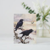 Krähen im Winter Vintage Illustration Postkarte (Stehend Vorderseite)