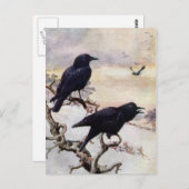 Krähen im Winter Vintage Illustration Postkarte (Vorne/Hinten)