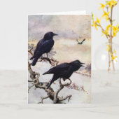 Krähen in der Winter-Vintagen Illustration Karte (Gelbe Blume)
