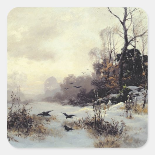 Krähen in einer Winterlandschaft, 1907 Quadratischer Aufkleber (Vorderseite)