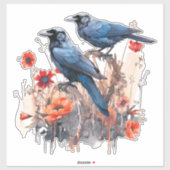 Krähen mit Mohnaufkleber Aufkleber (Blatt)