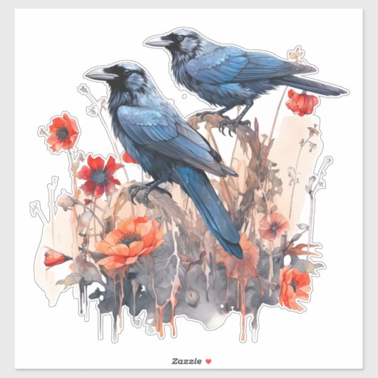 Krähen mit Mohnaufkleber Aufkleber (Blatt)