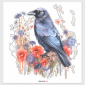 Krähen mit Mohnaufkleber Aufkleber (Blatt)