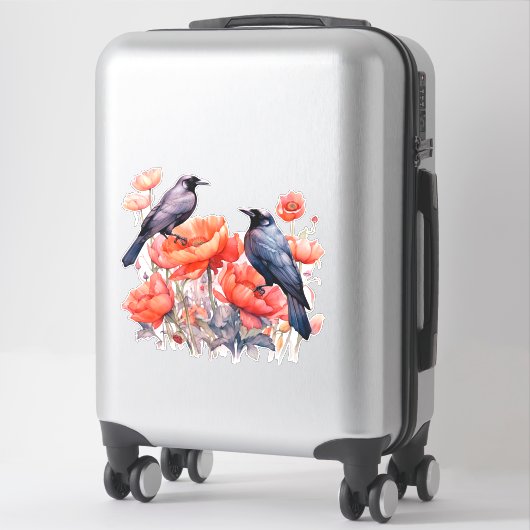 Krähen mit Mohnaufkleber Aufkleber (Koffer)