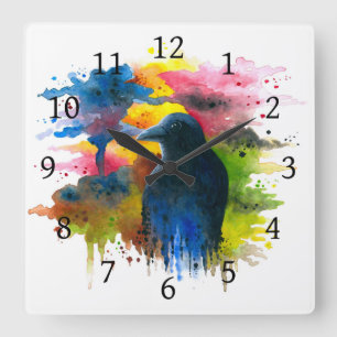 Krähen-Rabe des Vogel-71 Quadratische Wanduhr
