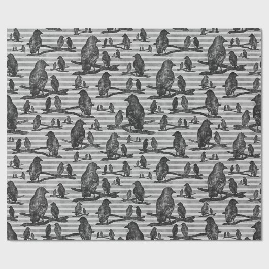 Krähen Raben Crows auf Ast Verpackung Geschenkpapier (Flach)