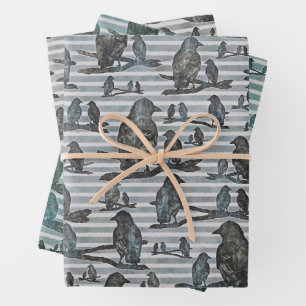 Krähen Raben Crows auf Ast Verpackung Geschenkpapier Set