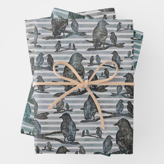 Krähen Raben Crows auf Ast Verpackung Geschenkpapier Set (Beispiel)