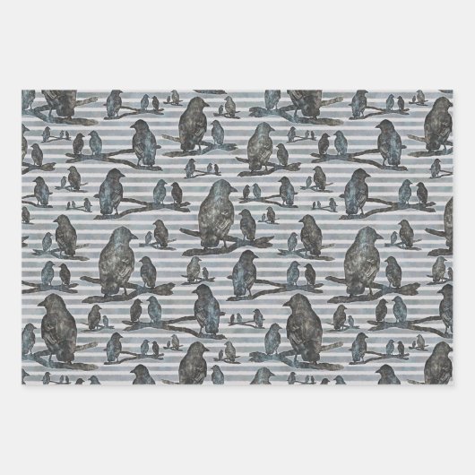 Krähen Raben Crows auf Ast Verpackung Geschenkpapier Set (Vorderseite)