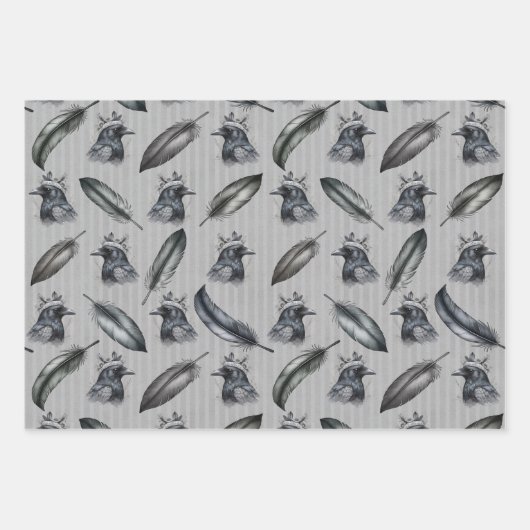 Krähen Raben Crows Federn Feathers Verpackung Geschenkpapier Set (Vorderseite 2)