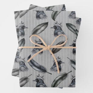 Krähen Raben Crows Federn Feathers Verpackung Geschenkpapier Set