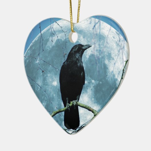 Krähen-Raben-Mond-Nachtgotische Fantasie Keramik Ornament (Links)