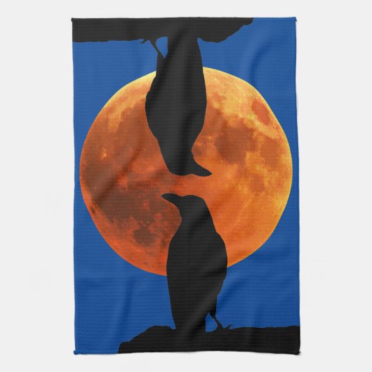Krähen, Schwarzwild, Moon und Ravens Geschirrtuch (Vertikal)
