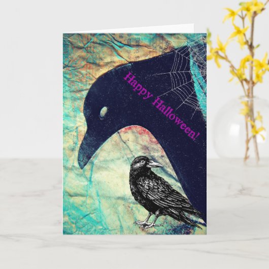 Krähen zu Halloween Karte (Gelbe Blume)