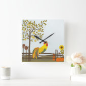 Krähender Hahn auf Zaun-Quadrat-Wanduhr Quadratische Wanduhr (Zuhause)