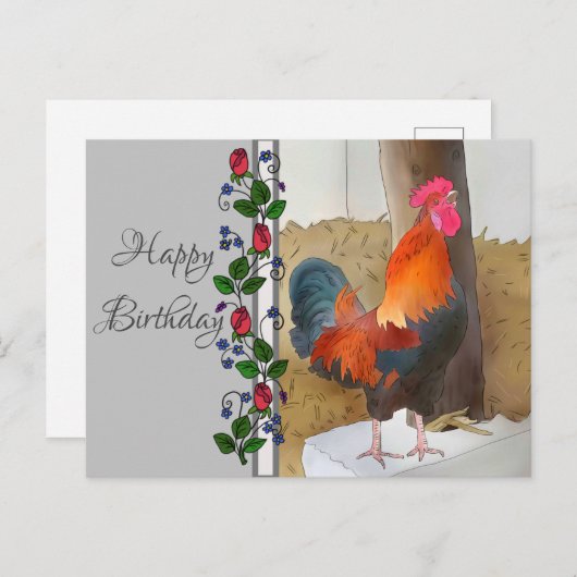 Krähender Hahn Postkarte (Vorne/Hinten)