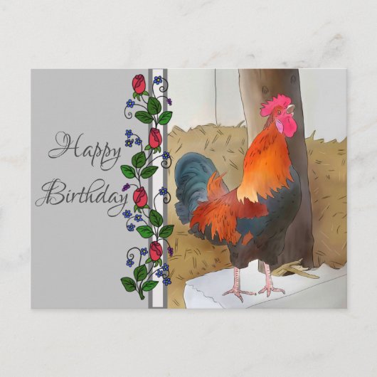 Krähender Hahn Postkarte (Vorderseite)