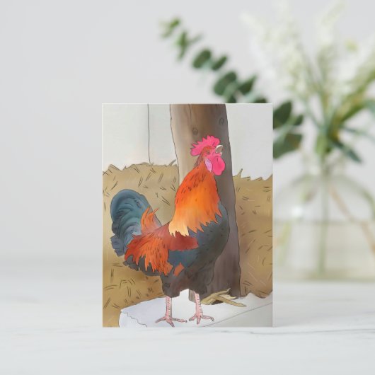 Krähender Hahn Postkarte (Stehend Vorderseite)