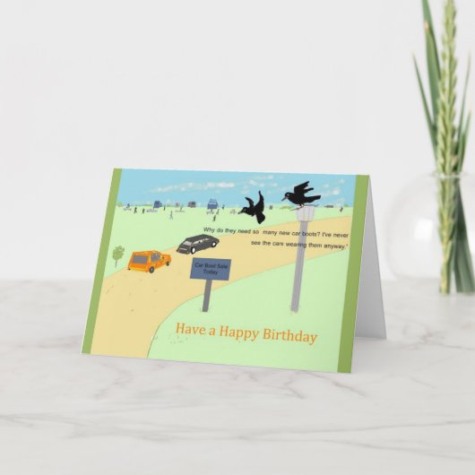 Kräht auf einem Auto Boot Verkauf. Geburtskarte Karte (Vorderseite)