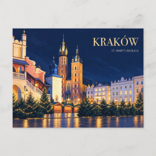 Krakau bei Nacht   St. Marien Basilika Postkarte