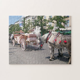 Krakau, Pferdekutschen gezeichnet, Hauptplatz Puzzle