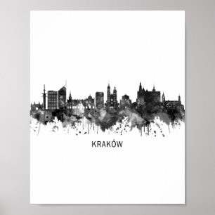 Krakau Poland Skyline BW Poster