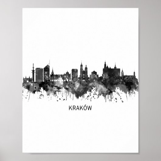 Krakau Poland Skyline BW Poster (Vorne)