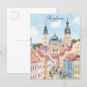 Krakau Polen Gouache-Malerei-Illustration Reise Postkarte