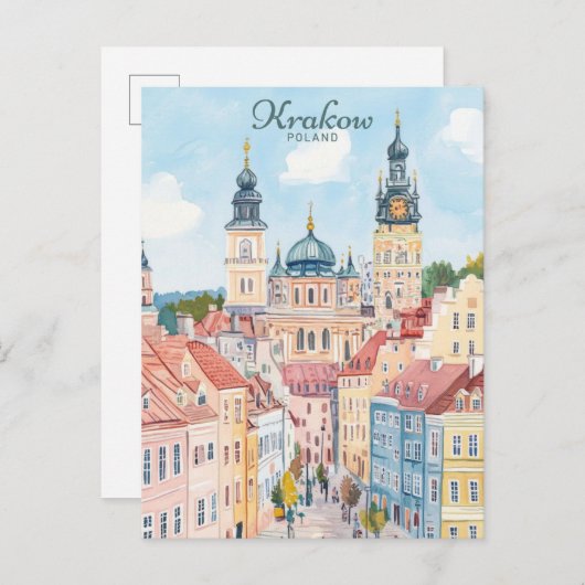 Krakau Polen Gouache Paint Illustration Travel Postkarte (Vorne/Hinten)