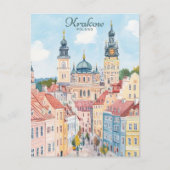 Krakau Polen Gouache Paint Illustration Travel Postkarte (Vorderseite)