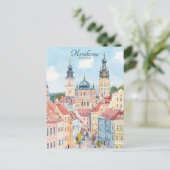 Krakau Polen Gouache Paint Illustration Travel Postkarte (Stehend Vorderseite)